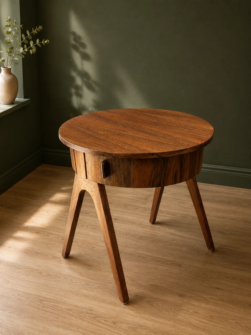 Dansk mid-century sybord i palisander lukket som et rundt sidebord